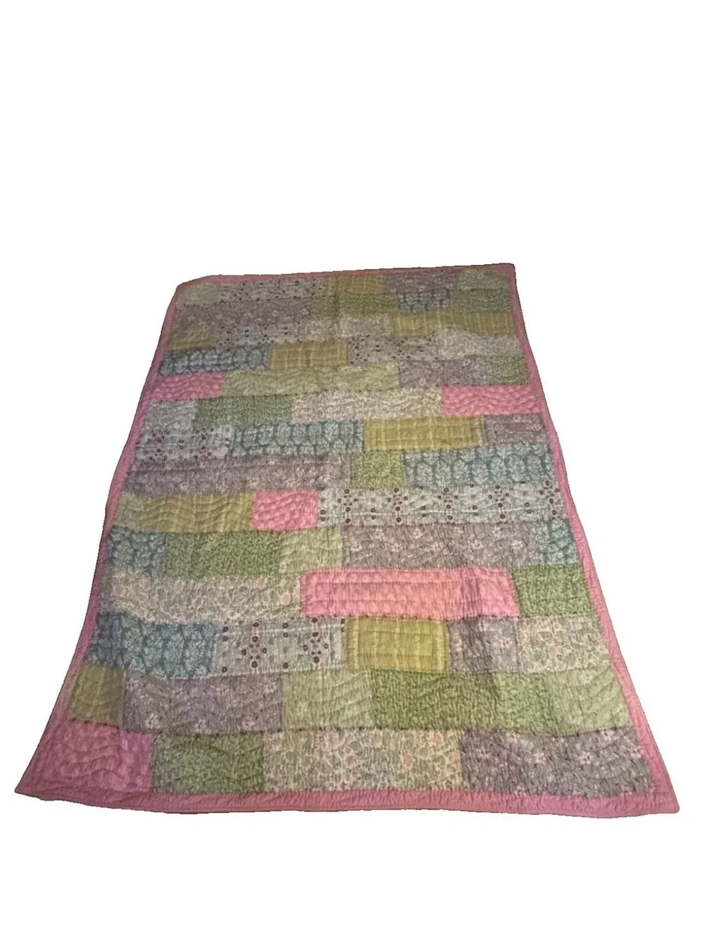 Vintage Pottery Barn Kids Pastel Bella Floral Patchwork Quilt & Sham Set Twin